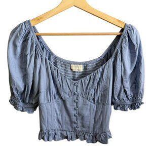 Urban Outfitters Puff Sleeve Corset Crop Top Blue Small Cottagecore Ren Fair